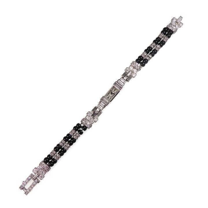 Art Deco diamond and onyx bead 'baguette' lady's wristwatch